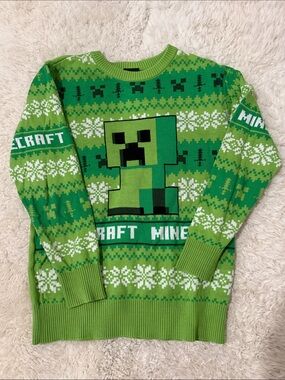 Worn once - Minecraft Kids Green Creeper Holiday Ugly Sweater 8-10